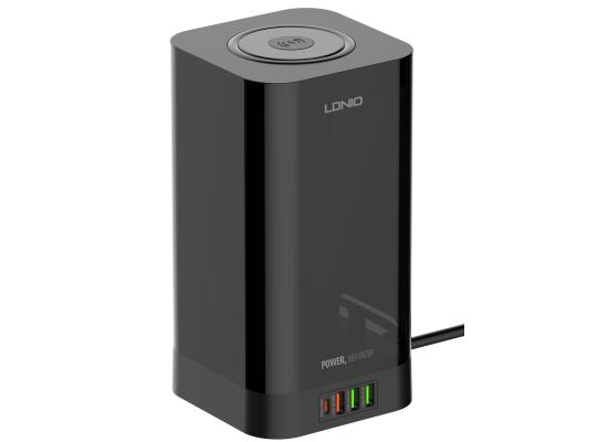 LDNIO SEW4485 2500W European Power Strip with 4 EU Sockets + 4 USB + 15W Wireless Charger Supports PD QC3.0 PPS Fast Charging Desk Vertical Charging Station with Timer Switch for iPhone 16 15 14 Pro Max, iPad Pro and MacBook Pro EU Plug